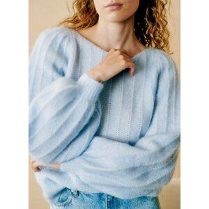 Like New Sezane Aretha Mohair Wool Puff Sleeve Sweater Light Blue Medium